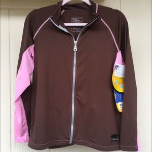 🔥$20 OFF!🔥M UV SUN🌞PROTECTION ZONE MESH BROWN & PINK BAMBOO LAYERING JACKET